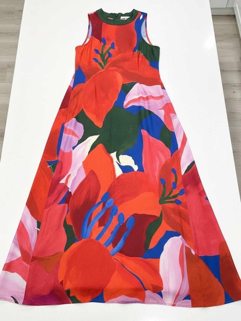 FARM Rio Maxi Halter Sleeveless Dress Anthropologie Red/Blue Abstract Floral XL - Picture 4 of 7